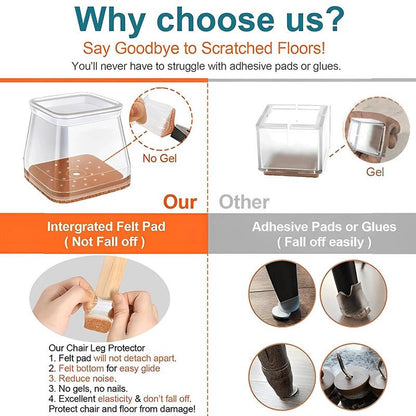 🛡️ Invisible Floor Protectors for Square Chair Legs – 🔇Anti-Scratch & Noise✨