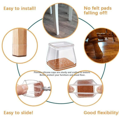 🛡️ Invisible Floor Protectors for Square Chair Legs – 🔇Anti-Scratch & Noise✨