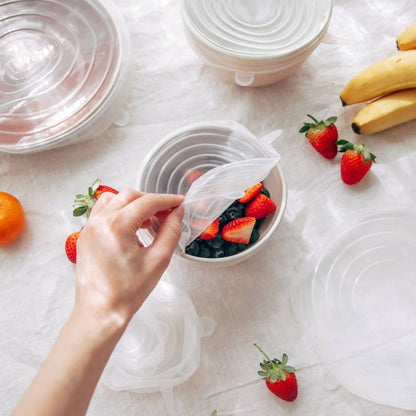 ✨Reusable Stretch Silicone Lids🔁—🧼 6-Piece Set Food Grade, Universal Fit for Bowls & Containers🌀