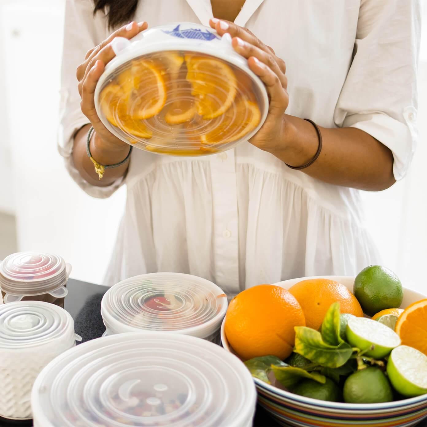✨Reusable Stretch Silicone Lids🔁—🧼 6-Piece Set Food Grade, Universal Fit for Bowls & Containers🌀