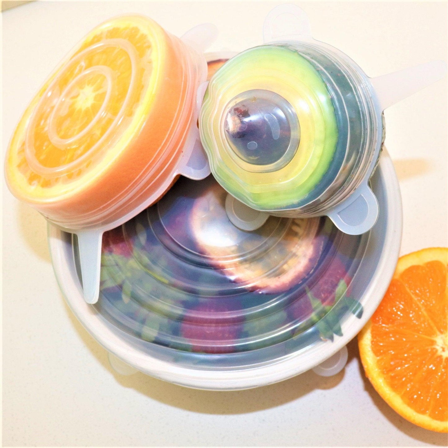 ✨Reusable Stretch Silicone Lids🔁—🧼 6-Piece Set Food Grade, Universal Fit for Bowls & Containers🌀