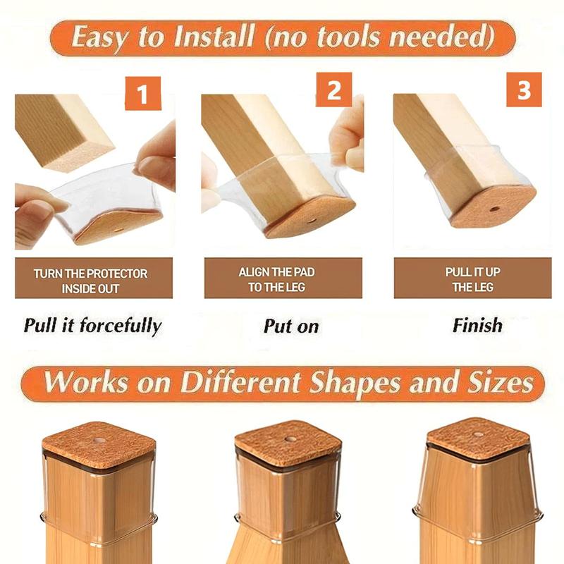 🛡️ Invisible Floor Protectors for Square Chair Legs – 🔇Anti-Scratch & Noise✨