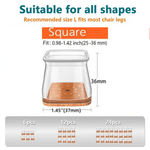 🛡️ Invisible Floor Protectors for Square Chair Legs – 🔇Anti-Scratch & Noise✨