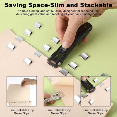 🎨Portable Binder Clip Stapler - 🧵 Includes 50 reusable clips🧰